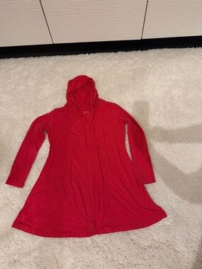 D& Co Red Hooded Button-Front Dress/Longline Cardigan thin size S Tall